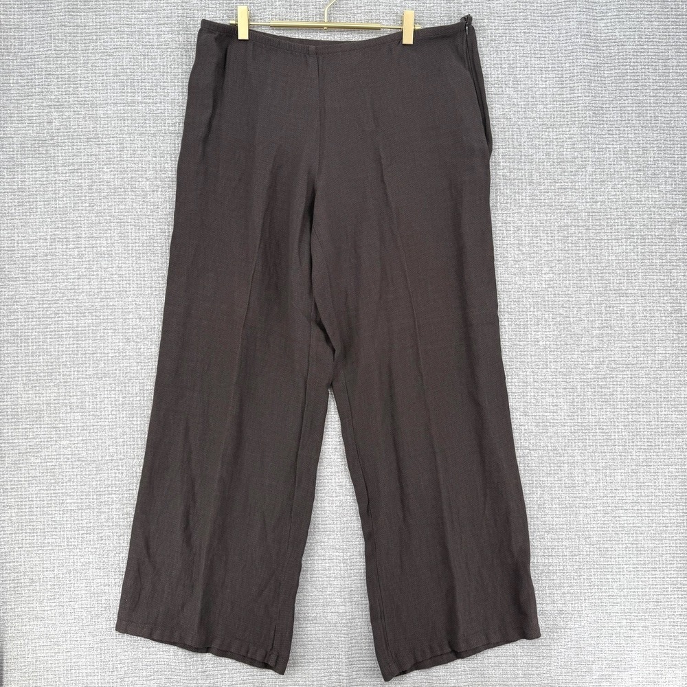 Eileen Fisher Wide Leg Pants Womens Large Brown Linen Blend Flowy Boho